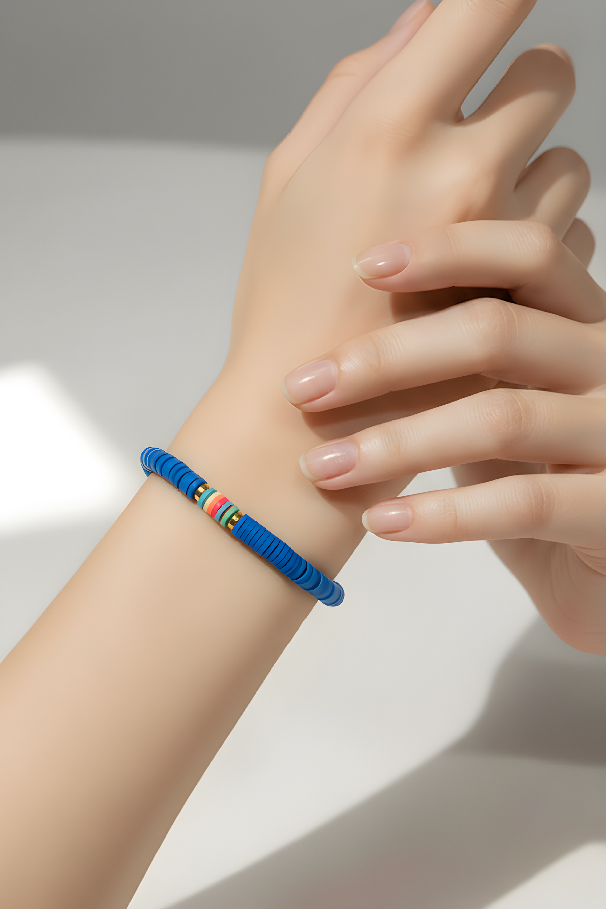 Heishi Vinyl Bead Stretch Bracelet - Colorful Rainbow Accent Boho Surfer Jewelry for Women & Teens