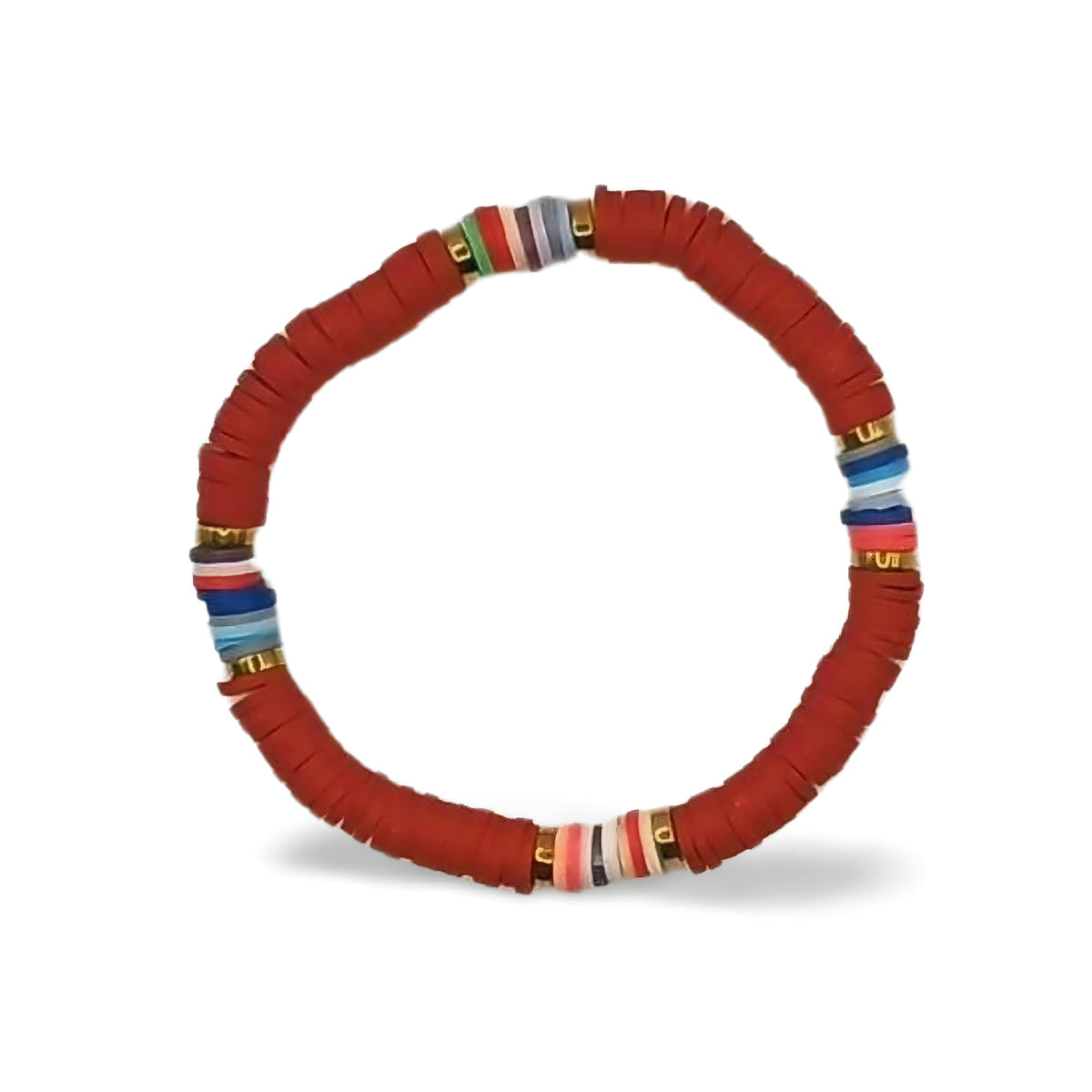 Heishi Vinyl Bead Stretch Bracelet - Colorful Rainbow Accent Boho Surfer Jewelry for Women & Teens