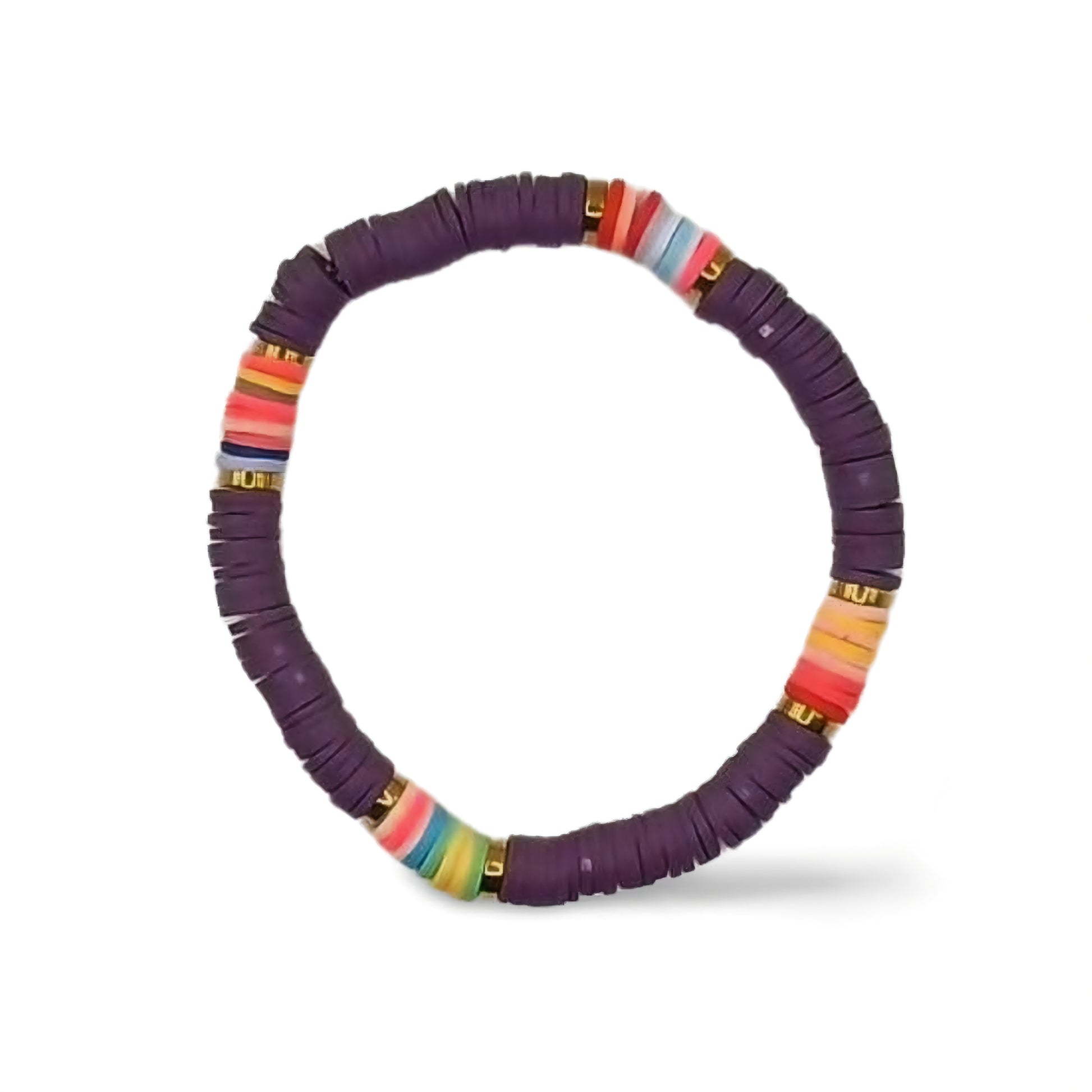 Heishi Vinyl Bead Stretch Bracelet - Colorful Rainbow Accent Boho Surfer Jewelry for Women & Teens