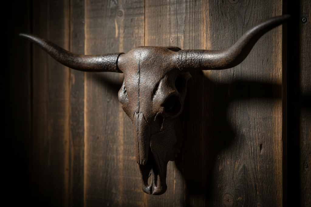 Brown Bull Skull Cast Iron Metal Wall Decor | Rustic Farmhouse & Western Home Accent